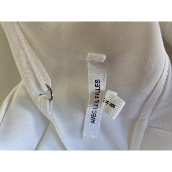 Avec Les Filles White Fitted Wide Leg V-Neck Cropped One-Piece Jumpsuit, Size 2 - Picture 3 of 16